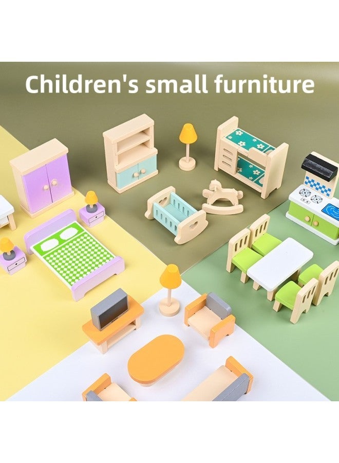 Children's Baby House Decoration Accessories Wooden Mini Simulation Small Furniture Set Model Scene Miniature Sofa Table And Chair Ornaments-Color:Small Furniture Suit B 1.28KG - Image 4