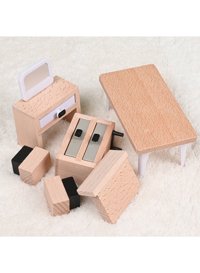 Children's Baby House Decoration Accessories Wooden Mini Simulation Small Furniture Set Model Scene Miniature Sofa Table And Chair Ornaments-Color:Small Furniture Suit B 1.28KG - Image 3