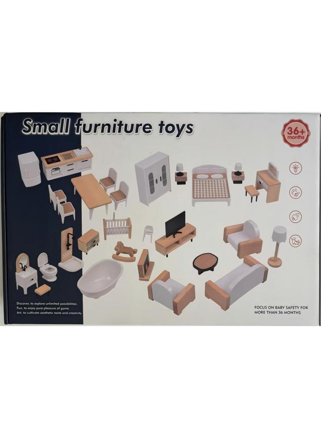 Children's Baby House Decoration Accessories Wooden Mini Simulation Small Furniture Set Model Scene Miniature Sofa Table And Chair Ornaments-Color:Small Furniture Suit B 1.28KG - Image 1