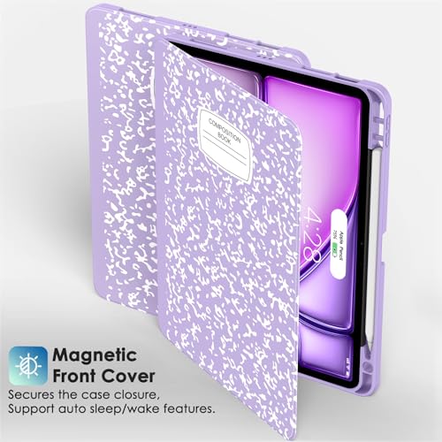 Supveco Case for iPad Air 11 Inch (M3 2025/M2 2024),iPad Air 5th/4th Generation 10.9 Inch 2022/2020 with Pencil Holder-[Auto Wake/Sleep],Premium Folio Stand Soft TPU Back Cover-Lilac - Image 4