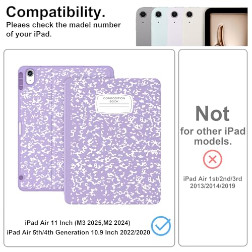 Supveco Case for iPad Air 11 Inch (M3 2025/M2 2024),iPad Air 5th/4th Generation 10.9 Inch 2022/2020 with Pencil Holder-[Auto Wake/Sleep],Premium Folio Stand Soft TPU Back Cover-Lilac - Image 2