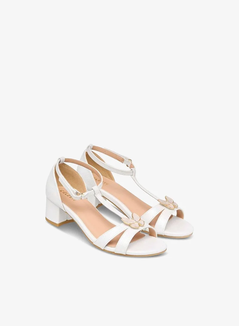 Celeste Girls' Butterfly Accent Block Heel Sandals with Hook and Loop Closure