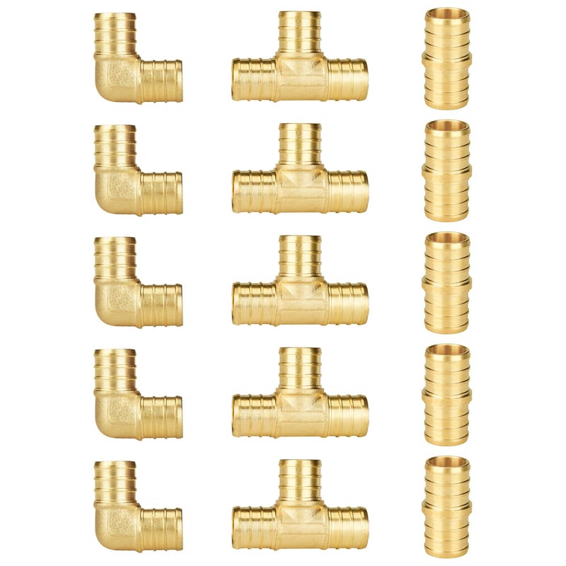SUNGATOR 15Pack 34 Inch PEX Fittings 5 Each Elbow Tee Coupling No Lead Brass Pex Fittings 34 Inch Assortment UPC NSF Certified - Image 2