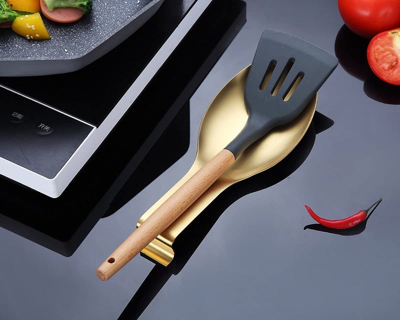 HOMQUEN Matte Gold Spoon Rest, Stainless Steel Spoon Holder for Stove Top, kitchen utensils Holder for Ladles, Tongs, Spatula, Stove Spoon Holder, Pot Lid Holder, Dishwasher Safe (1PC-9.5 Inch) - Image 4