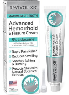 REVIVOL-XR Advanced Hemorrhoid Treatment. 5% Lidocaine + Phenylephrine (Swell) + Glycerin (Protectant) + Aloe + Witch Hazel + Botanicals. Most Complete OTC Ointment & Fissure Cream, USA Made 