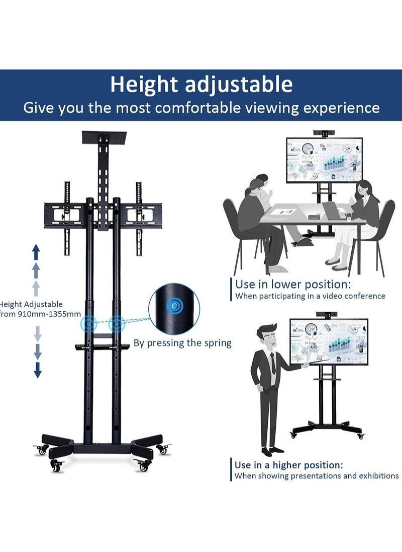 ELTRAZONE Mobile TV Stand Rolling TV Cart,Floor TV Stand Trolley for 32” to 70” LCD LED Flat Curved Screen Tilt Height Adjustable TV Stand Mounted with Wheels 2 Media Shelves Cable Management  - Image 3