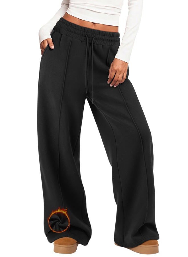 MIROMIHO Womens Wide Leg Sweatpants Flare High Waisted Baggy Pants Drawstring Athletic Joggers Fashion Winter Outfits, Black, XL - Image 1