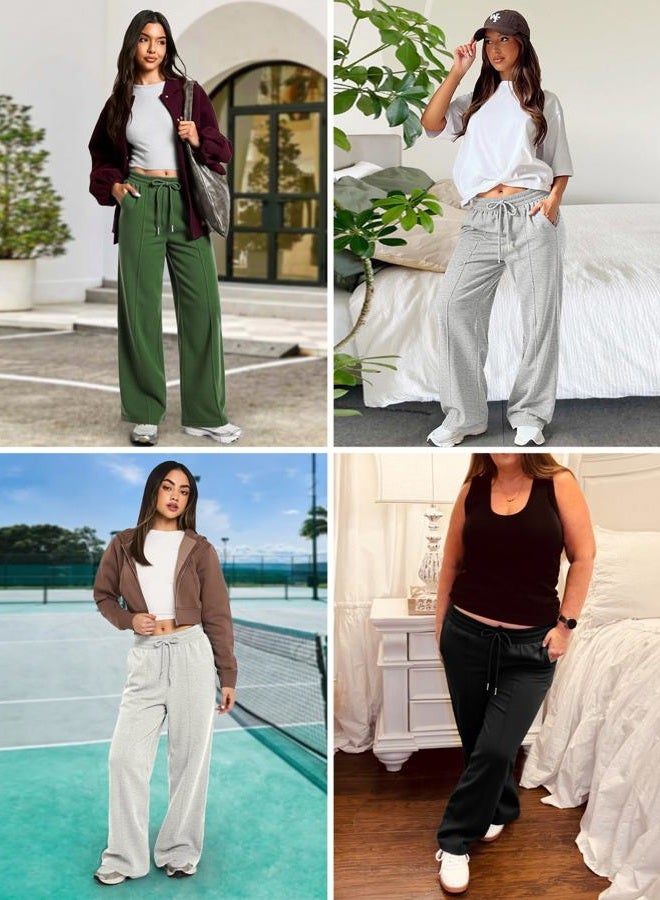 MIROMIHO Womens Wide Leg Sweatpants Flare High Waisted Baggy Pants Drawstring Athletic Joggers Fashion Winter Outfits, Black, XL - Image 2