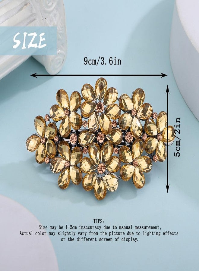 Aimimier Flower Crystal Hair Barrettes Decorative Rhinestone Spring Clips Gem Hair Pins Hairpiece Bridal Hair Accessories for Women (Yellow) - Image 2