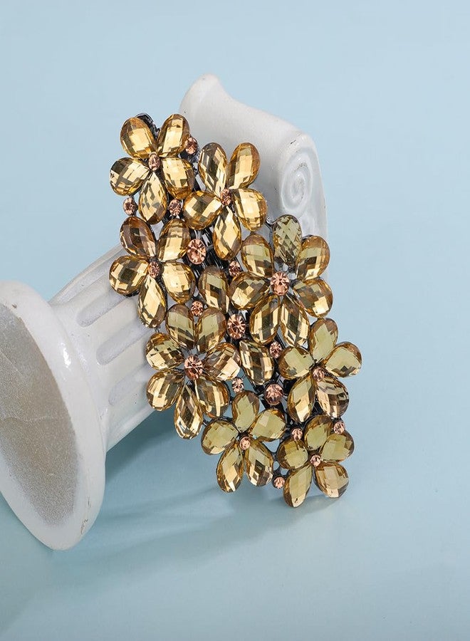 Aimimier Flower Crystal Hair Barrettes Decorative Rhinestone Spring Clips Gem Hair Pins Hairpiece Bridal Hair Accessories for Women (Yellow) - Image 3