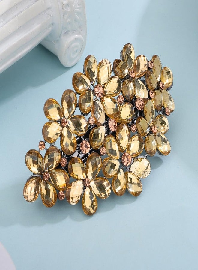 Aimimier Flower Crystal Hair Barrettes Decorative Rhinestone Spring Clips Gem Hair Pins Hairpiece Bridal Hair Accessories for Women (Yellow) - Image 1