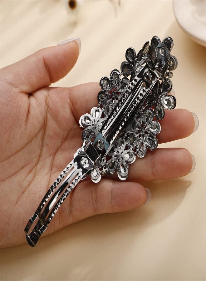 Aimimier Flower Crystal Hair Barrettes Decorative Rhinestone Spring Clips Gem Hair Pins Hairpiece Bridal Hair Accessories for Women (Yellow) - Image 4