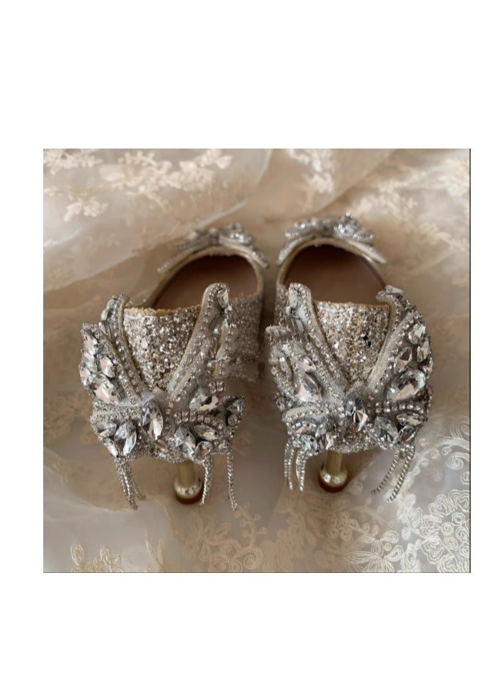 Princess Crystal High Heels Fairy Style Wedding Shoes Bridal Master Wedding Dress - Image 1