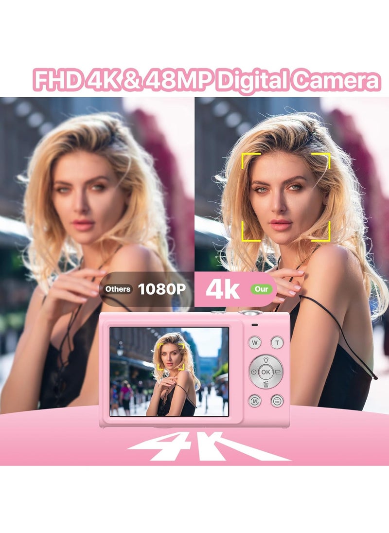 Generic Digital Camera, 4K Vlogging Camera for YouTube Autofocus 48MP UHD Cameras for Photography with Anti-Shake, 16X Digital Zoom Point and Shoot Digital Camera with 32GB Card for Teens Adult Beginner  - Image 2