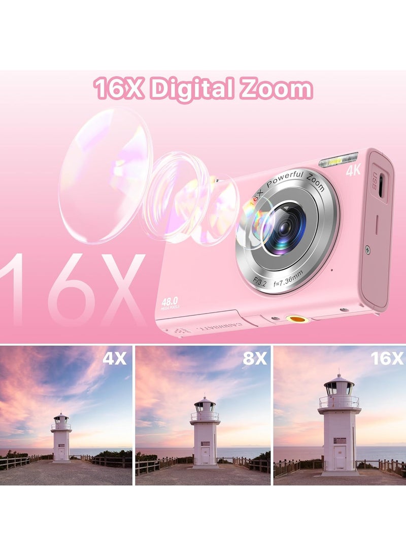 Generic Digital Camera, 4K Vlogging Camera for YouTube Autofocus 48MP UHD Cameras for Photography with Anti-Shake, 16X Digital Zoom Point and Shoot Digital Camera with 32GB Card for Teens Adult Beginner  - Image 4