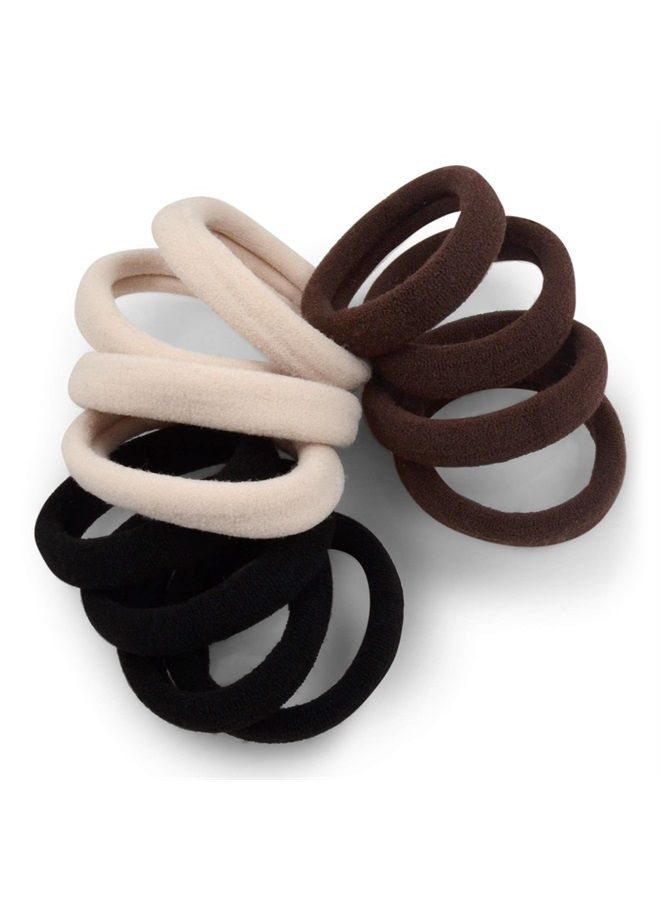 Cyndibands ربطات شعر بدون درزات - حاملات ذيل حصان من نسيج نايلون فائق النعومة والمطاط باللون الأسود والبني والكريمي بألوان محايدة - عبوة من 12 قطعة - Image 1