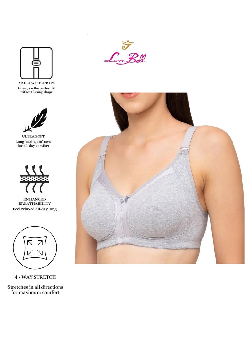 Love Bell Women's Everyday Bra - Cotton Spandex Four-way Stretch Shaping - Non-Padded, Minimizer, Wire-free, Super Comfort (B, Sporty Grey, 32B) - Image 3