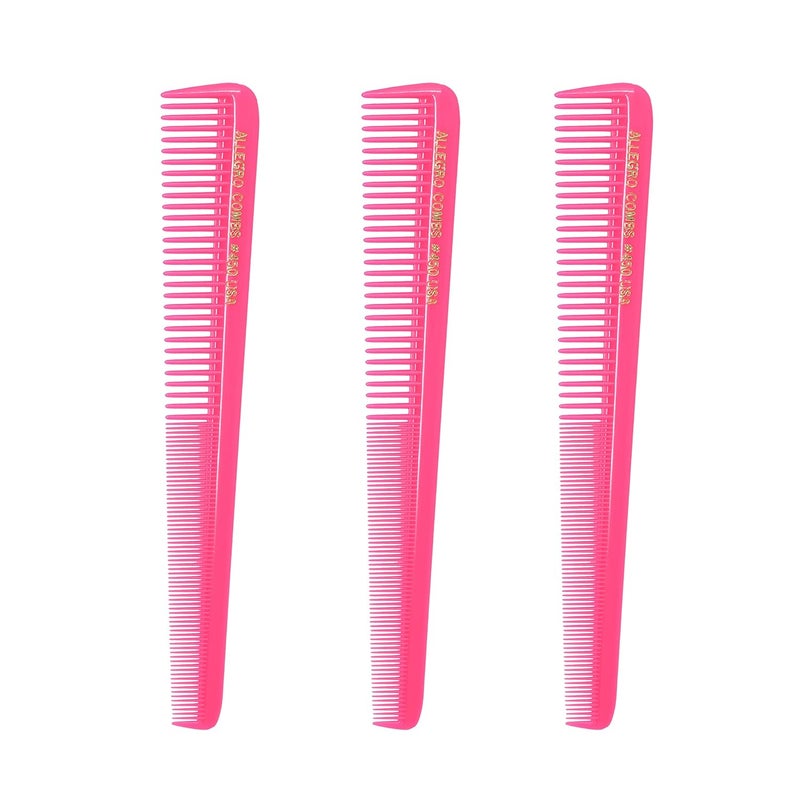 Allegro Tapered Hair Cutting Combs  Barber  Hairstylist Combs for Women  Men  3 Pcs Neon Pink Made in USA