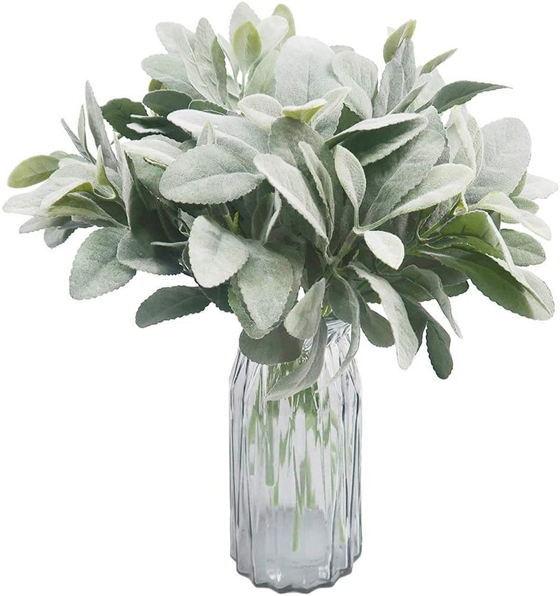 Auelife Auelife 20 PCS Artificial Flocked Greenery Leaves Short Stems Faux Lambs Ear Greenery Urn Filler Greenery Plants for Home Wedding DIY Craft Floral Arrangement 