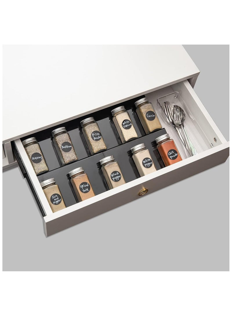 TPGP Expandable Spice Rack Drawer Organizer for Kitchen Cabinets - 3 Tiers for Salt, Pepper Spice Jars, Seasonings, Vitamins, Set of 9 - Black - Image 2