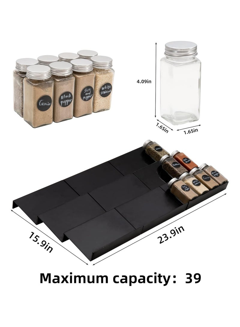 TPGP Expandable Spice Rack Drawer Organizer for Kitchen Cabinets - 3 Tiers for Salt, Pepper Spice Jars, Seasonings, Vitamins, Set of 9 - Black - Image 4