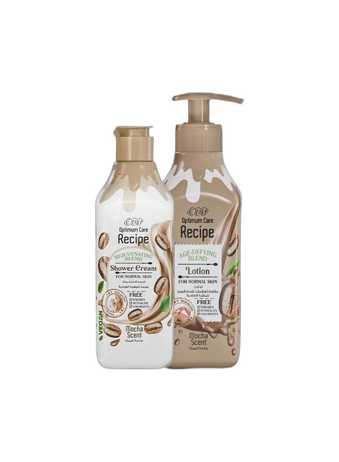 Eva Optimum Care Recipe Age Defying Blend Lotion For Normal Skin Mocha Scent 370 Ml + Shower Cream Mocha Scent 370 ML - Image 1