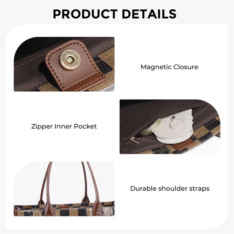 Brown Checkerboard PVC Large Tote Bag - Image 4