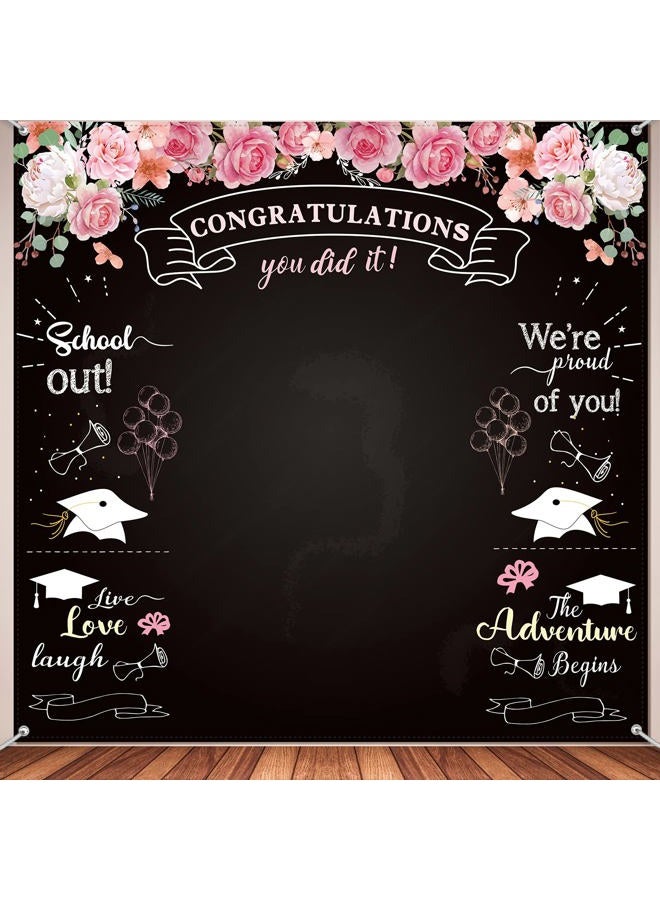 Sumind Graduation Backdrops for Photoshoot, Congratulation Backdrop Fabric Floral Chalkboard Congrats Photography Background Grad Backdrop for Graduation Prom Party Decor Photo, 70.9 x 70.9 Inch - Image 1