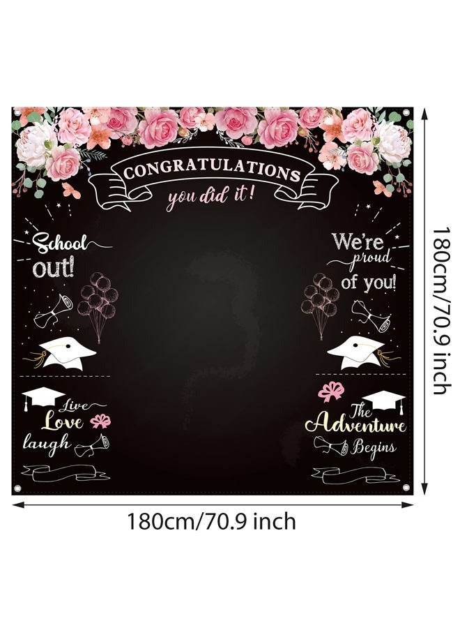 Sumind Graduation Backdrops for Photoshoot, Congratulation Backdrop Fabric Floral Chalkboard Congrats Photography Background Grad Backdrop for Graduation Prom Party Decor Photo, 70.9 x 70.9 Inch - Image 2