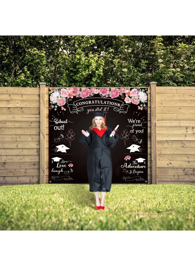 Sumind Graduation Backdrops for Photoshoot, Congratulation Backdrop Fabric Floral Chalkboard Congrats Photography Background Grad Backdrop for Graduation Prom Party Decor Photo, 70.9 x 70.9 Inch - Image 5