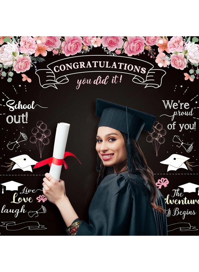Sumind Graduation Backdrops for Photoshoot, Congratulation Backdrop Fabric Floral Chalkboard Congrats Photography Background Grad Backdrop for Graduation Prom Party Decor Photo, 70.9 x 70.9 Inch - Image 4