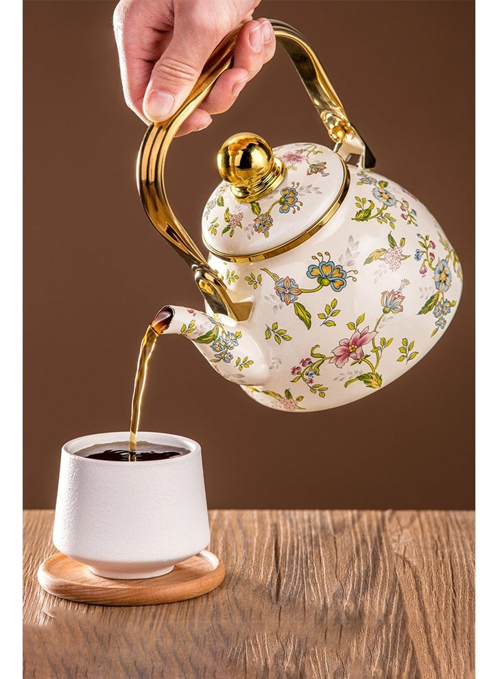 GOGA 1.2L Enamel Teapot, Flower And Bird Pattern Kettle With Tea Infuser, Tea Pot, Perfect for Arabic Coffee, Tea, Boiling Water, and Milk - Image 4