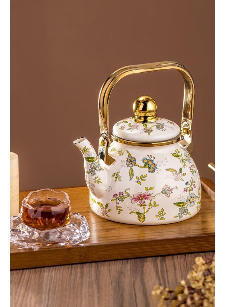 GOGA 1.2L Enamel Teapot, Flower And Bird Pattern Kettle With Tea Infuser, Tea Pot, Perfect for Arabic Coffee, Tea, Boiling Water, and Milk - Image 5