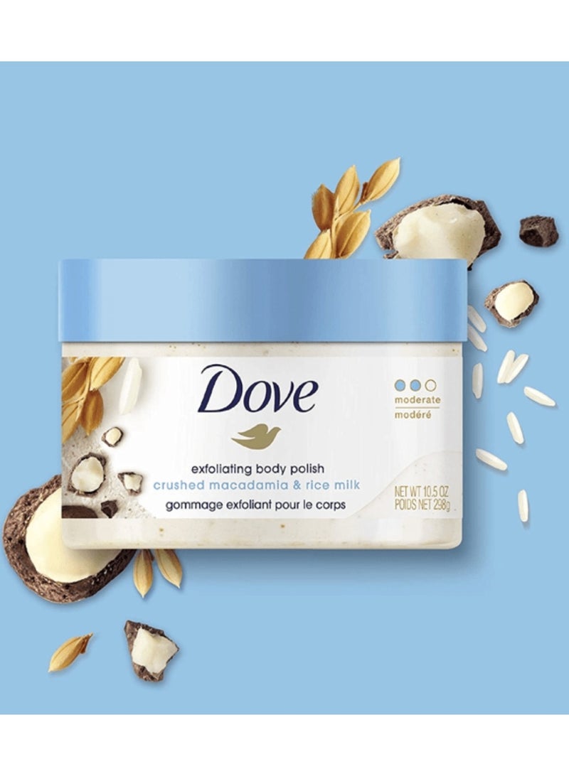 Dove exfoliting body polish crushed macadamia & rice milk298g - Image 2
