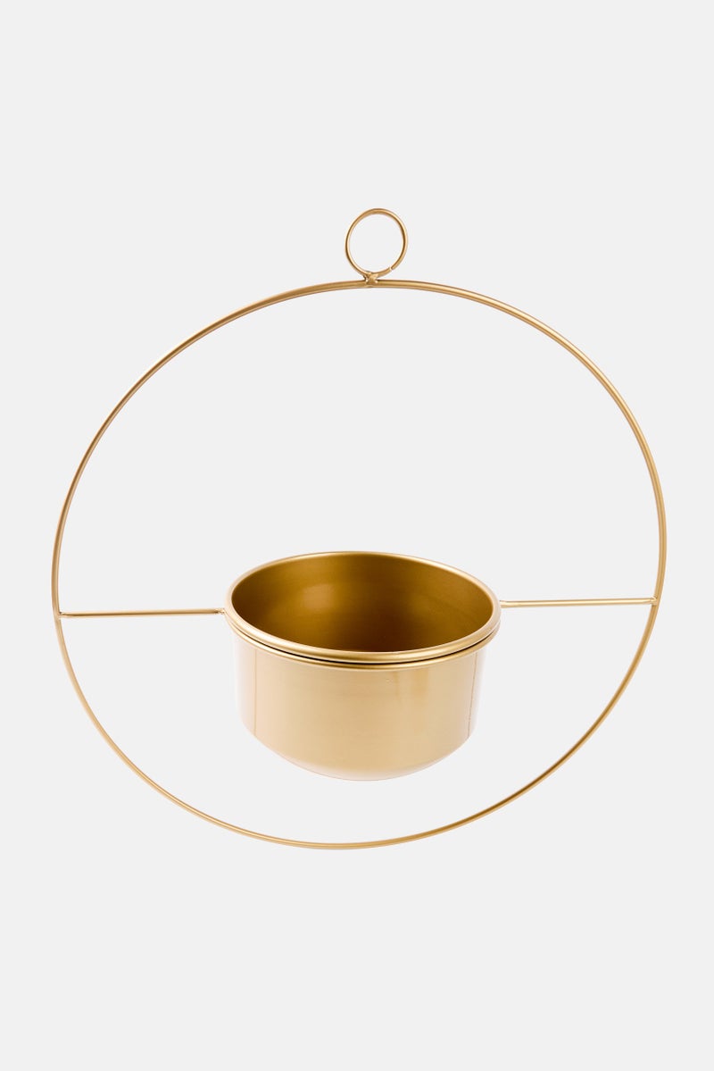 Evila Originals Round Decorative Payanda Hanging Plant Pot, Gold  - Image 1