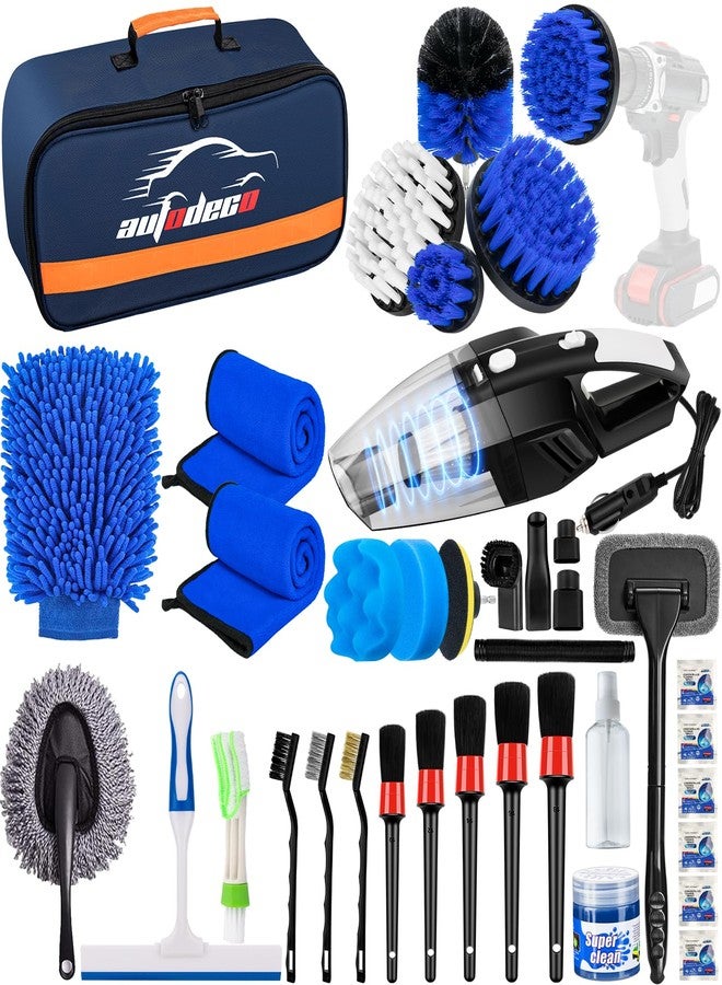 AUTODECO 37Pcs Car Detailing Brush Set, Car Detailing Kit, Auto Detailing Drill Brush Set, Car Detailing Brushes, Car Wash Cleaning Tools Kit with Car Vacuum for Interior, Exterior, Wheels, Blue - Image 1