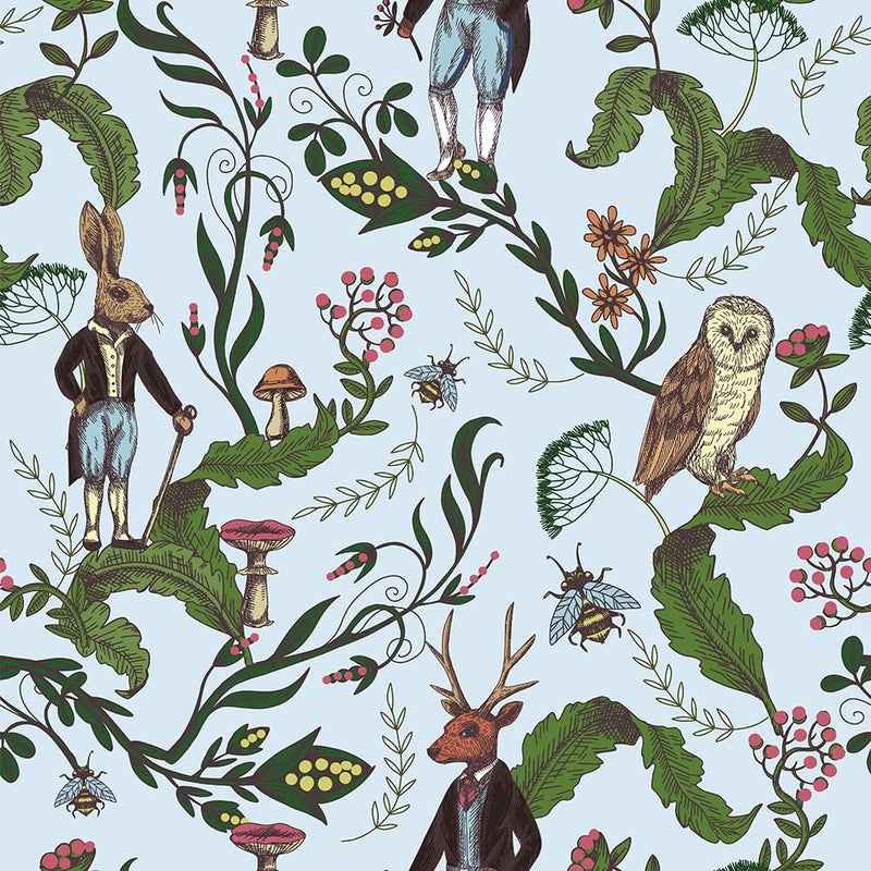 MuralPeel Sky Blue Animals Rabbits Owl Green Leaf Vine Vintage Peel and Stick Wallpaper Self Adhesive Removable Easy Peel Off Contact Paper Stick on Wall Paper for Bedroom Cabinet Renter Friendly - Image 1
