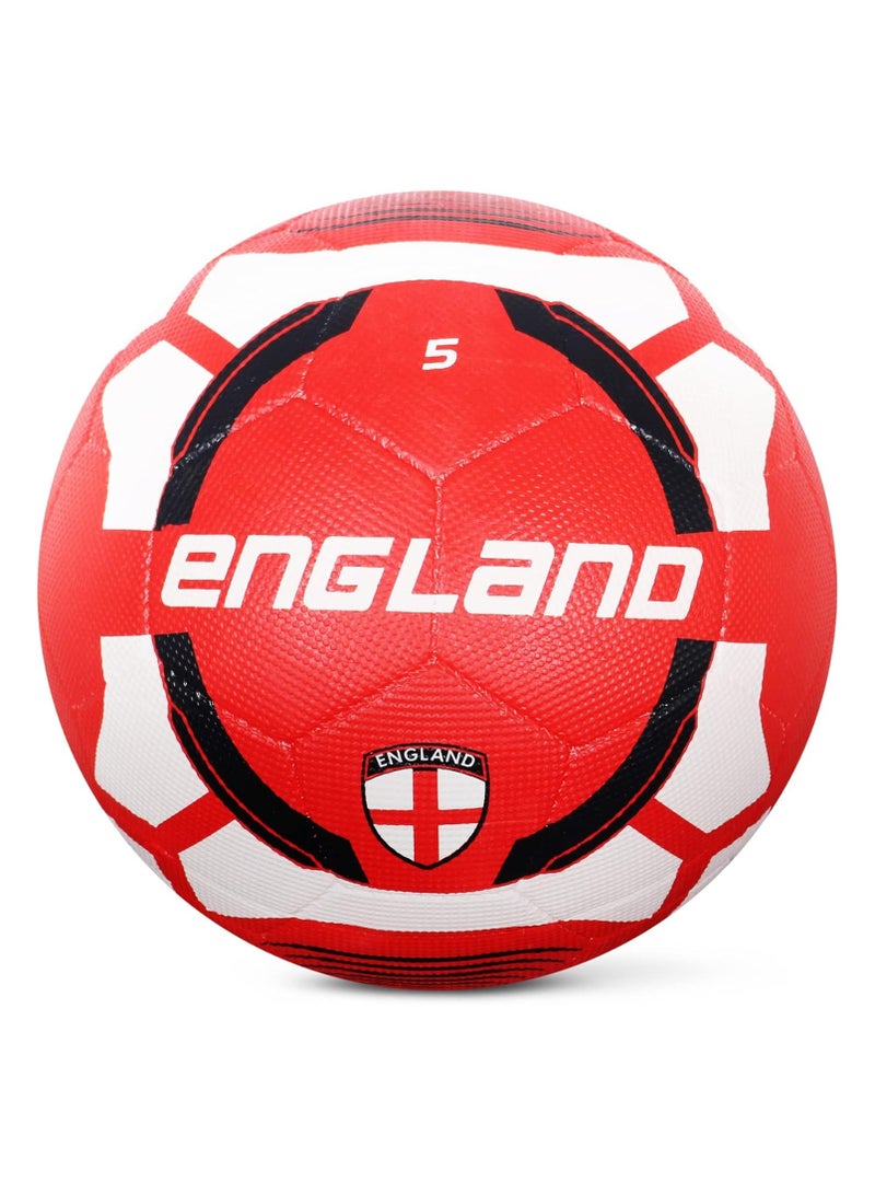 Vector X England Country Colour Football | Size 5 | White-Black-Red | Rubber Moulded | Hard Ground Training Ball for Men & Women - Image 1
