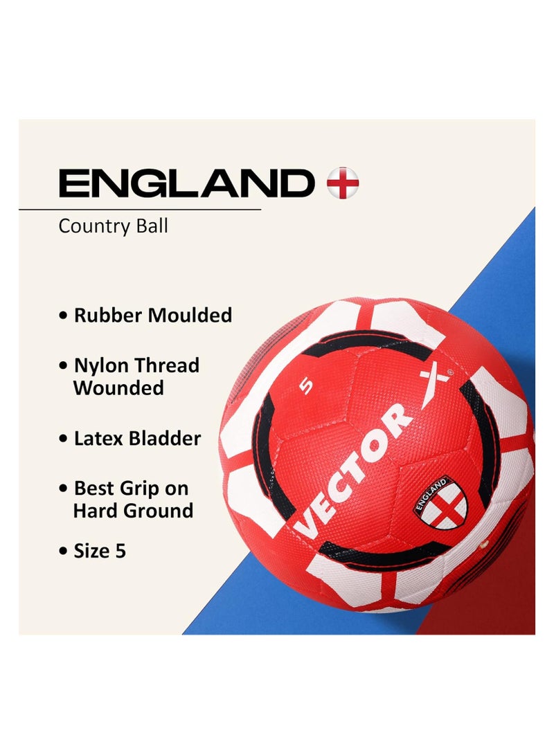 Vector X England Country Colour Football | Size 5 | White-Black-Red | Rubber Moulded | Hard Ground Training Ball for Men & Women - Image 2
