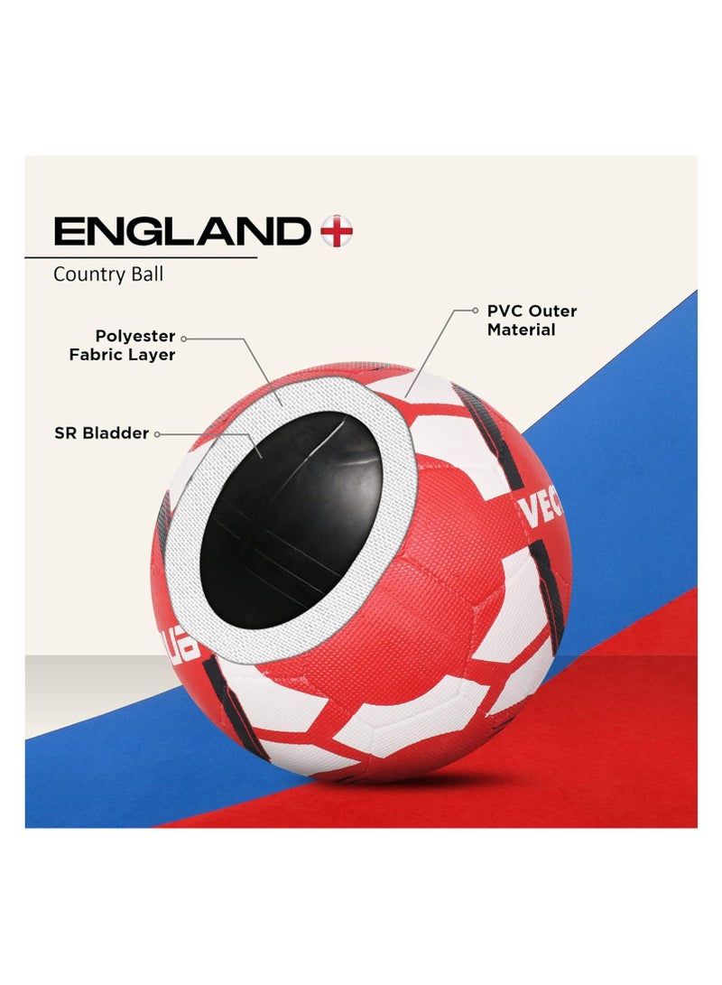 Vector X England Country Colour Football | Size 5 | White-Black-Red | Rubber Moulded | Hard Ground Training Ball for Men & Women - Image 4