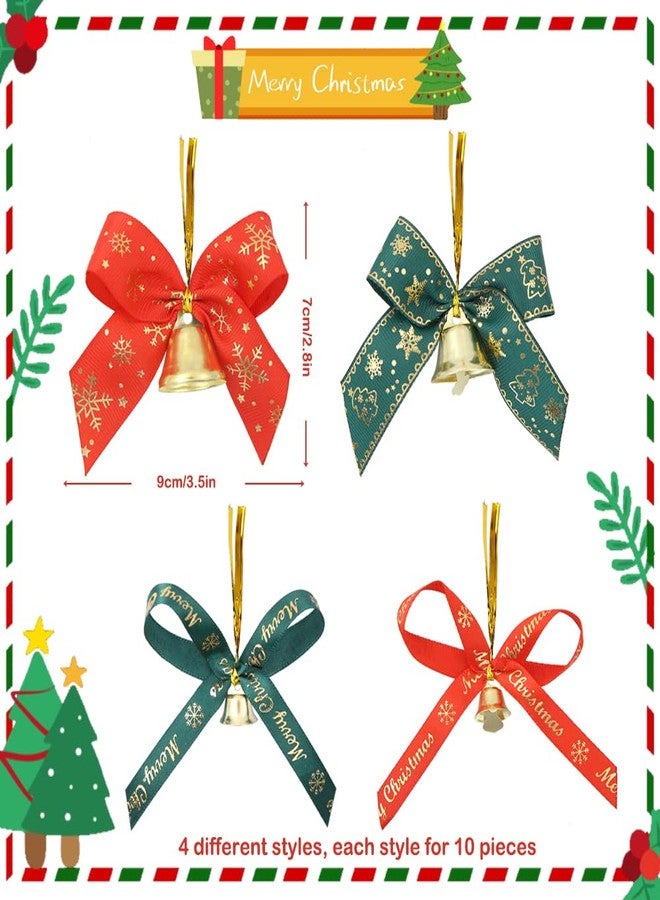 Unigift 40 Pcs Christmas Bow with Bells, 4 Styles, Red, Green, Gold, Polyester, Traditional, Bell Shape, Hanging, Indoor/Outdoor, Christmas, Occasion - Image 2