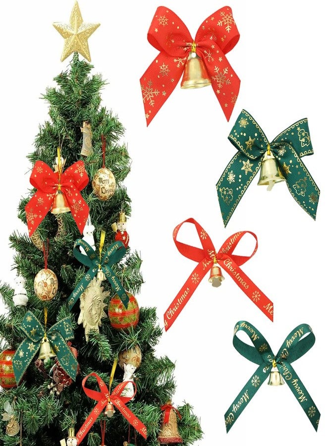 Unigift 40 Pcs Christmas Bow with Bells, 4 Styles, Red, Green, Gold, Polyester, Traditional, Bell Shape, Hanging, Indoor/Outdoor, Christmas, Occasion - Image 1