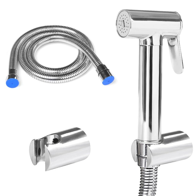HOMEMATES HOMEMATES Brass Handheld Hammer Bidet High Pressure Health Faucet Large Jet Spray Shower Set for Bathroom/Western Toilet with Ultra Flexible 1mtr Wall Hook Hose Pipe, Silver Finish (Set of 1) - Image 1