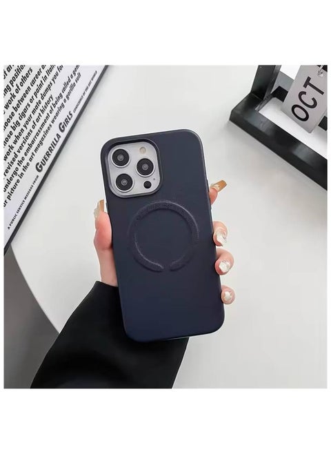 Magnetic Case for iPhone 14 Pro Magsafe Leather Phone Case Wireless Charging Shockproof Hard Cover for iPhone (Light Black)