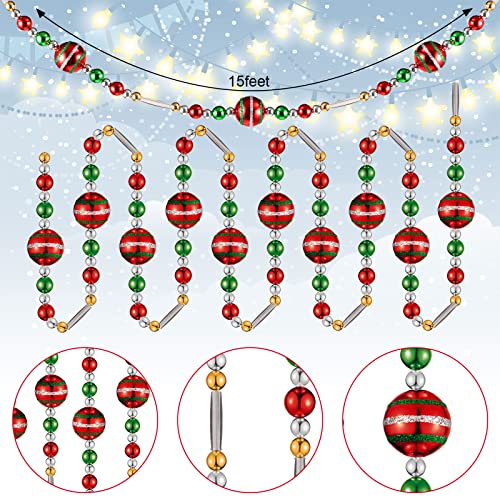 Jetec 15ft Christmas Tree Bead Garland Red Retro Bead Garland Vintage Tree Garlands Multicolor Beaded for Christmas Party Fireplace Wreath OrnamentsRed - Image 3
