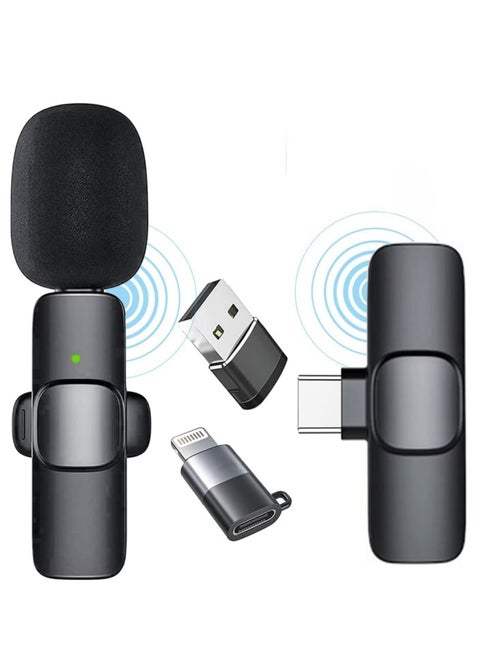 Professional Wireless Lavalier Microphone - Auto Noise Reduction, Plug-and-Play for Android & iPhone, Ideal for YouTube & Live Streaming (Black)