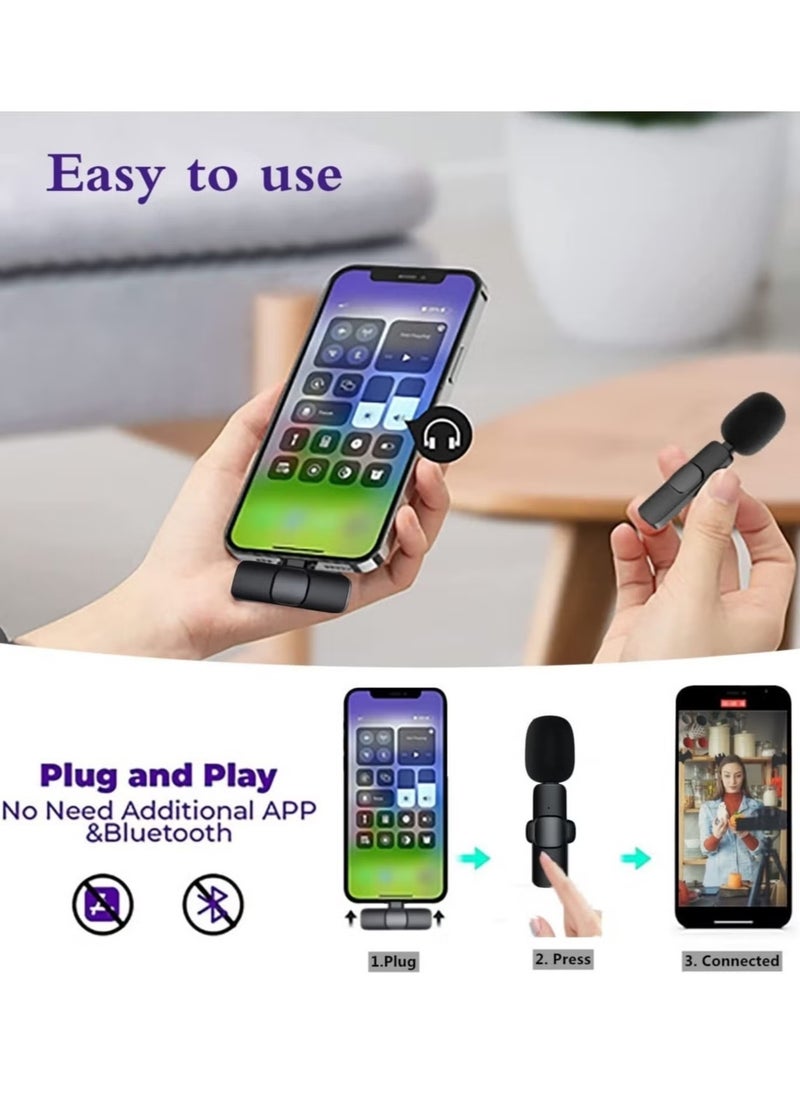 Generic - Professional Wireless Lavalier Microphone - Auto Noise Reduction, Plug-and-Play for Android & iPhone, Ideal for YouTube & Live Streaming (Black) - Image 1