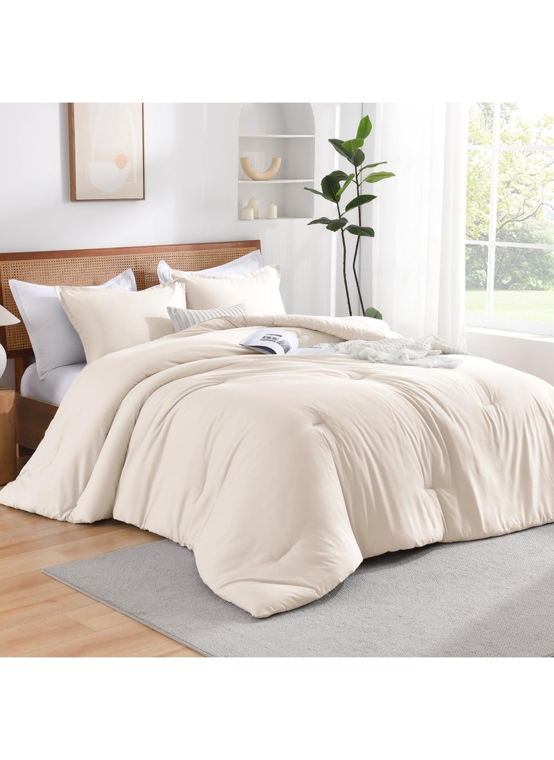 Andency Andency Beige California King Size Comforter Set  Solid Comforter Set 3 Pieces (1 Boho Comforter & 2 Pillowcases)  Lightweight and Fluffy Bed Comforter Set for All Season  - Image 5
