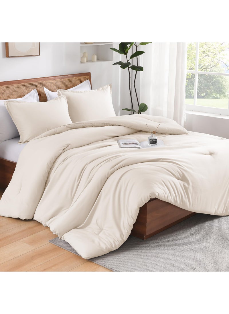 Andency Andency Beige California King Size Comforter Set  Solid Comforter Set 3 Pieces (1 Boho Comforter & 2 Pillowcases)  Lightweight and Fluffy Bed Comforter Set for All Season  - Image 1