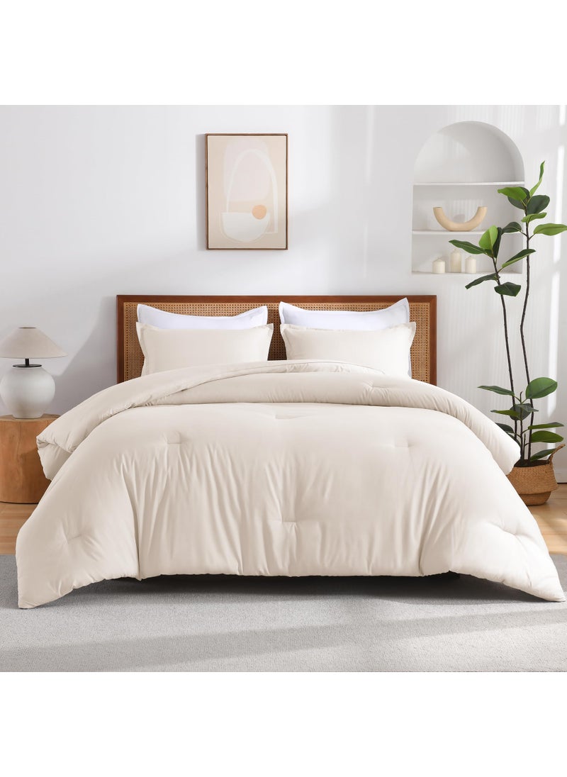 Andency Andency Beige California King Size Comforter Set  Solid Comforter Set 3 Pieces (1 Boho Comforter & 2 Pillowcases)  Lightweight and Fluffy Bed Comforter Set for All Season  - Image 4